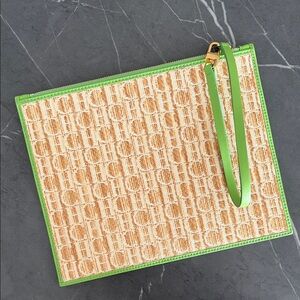 Carolina Herrera Green and Tan Clutch